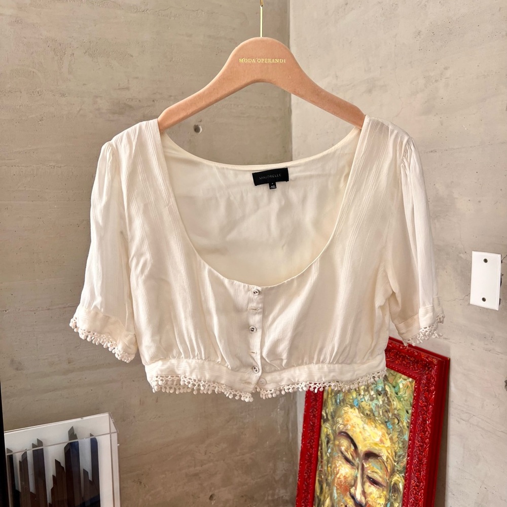 MAJORELLE White Puff Sleeve Crop Blouse